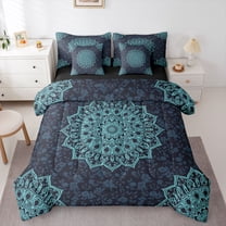 Manfei Female Men Blue Mandala Twin Bedding Sets 7-Piece,Exotic Style Bedding Comforter Set Microfiber,Bohemian Hippie Flower Breathable Sheet Sets,Microfiber Bedroom Decor,Reversible