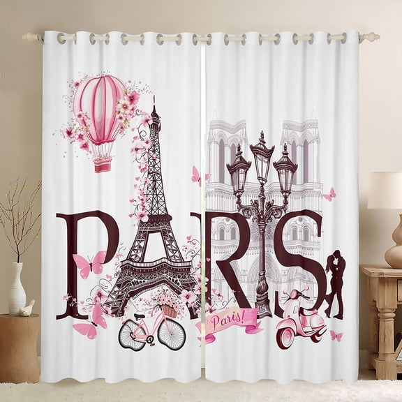 Manfei Female Men Eiffel Tower Curtains Pack of 2 (42x84 Each),Romantic Paris Curtains Blackout,Happy Valentine's Day Bedroom Curtains,Luxury Bedroom Decor