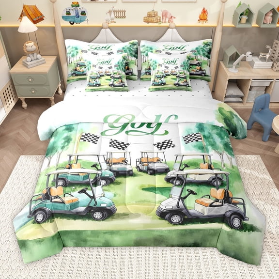 Manfei Female Men Gamer Golf 7-Piece Bedding Comforter Set,Sport Theme King Bedding Sets,Ball Game Ultra Soft Bed Sheets,Breathable Home Decor,Reversible