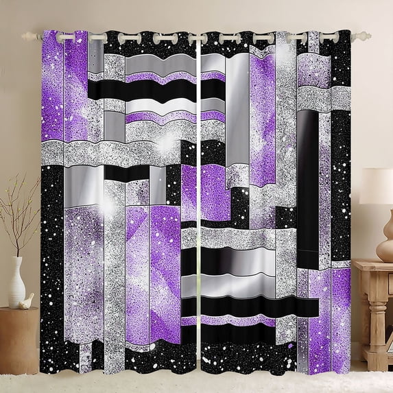 Manfei Female Men Geometric Plaid Rectangle Black Out Curtains,Abstract Gradient Curtains Pack of 2 (42x63 Each),Bling Glitter Bedroom Curtains,Luxury Bedroom Decor