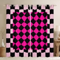 Manfei Female Men Minimalist Plaid Grid Black Out Curtains,Vintage Aesthetic Curtains Pack of 2 (42x63 Each),Mid Century Geometric Bedroom Curtains,Microfiber Bedroom Decor