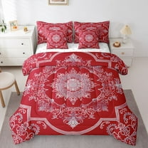 Manfei Female Men Red White Mandala 7-Piece Twin Bedding Sets,Bohemian Theme Bedding Comforter Set,Exotic Style Breathable Sheet Sets,Microfiber Bedroom Decor,Reversible