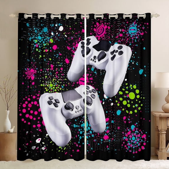 Manfei Female Men White Gamepads Blackout Curtains Set of 2 (52x84 Each),Graffiti Splash Window Curtains,Video Game Curtains and Drapes,Ultra Soft Home Decor