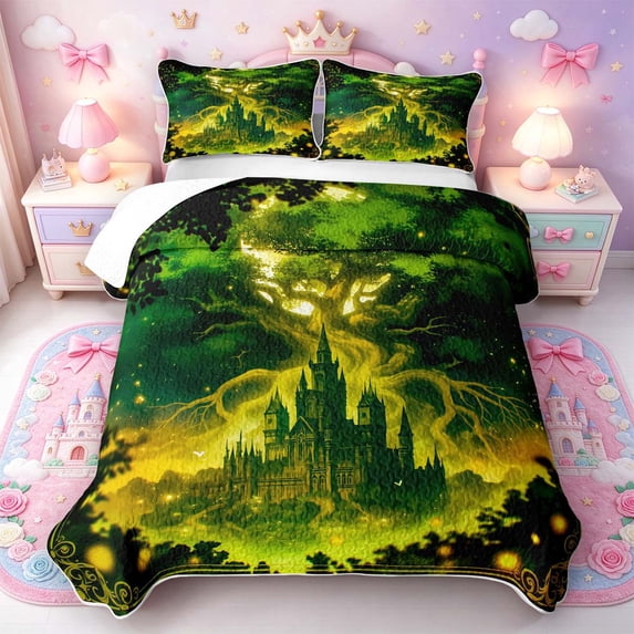 Manfei Festive Castle Bed Spread Queen,Gnarled Tree Queen Coverlet Set ...