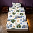 thumbnail image 1 of Manfei Festive Christmas Train Fitted Sheet Full,Traditional Snowflake Bed Set,Blue Green,3 Pieces,1 Fitted Sheet and 2 Pillowcases, 1 of 6