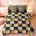 thumbnail image 1 of Manfei Festive Christmas Tree 7 Pieces Full Size Bedding Sets,Modern Checkerboard Full Size Bed in a Bag,Green Pink,Black Reversible, 1 of 6