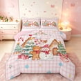 thumbnail image 1 of Manfei Festive Gingerbread Men Full Size Comforter Sets,Christmas Tree Snowman Bedding Comforter Set,Pink Green,Pink Reversible,3 Pieces,1 Comforter and 2 Pillowcases, 1 of 7