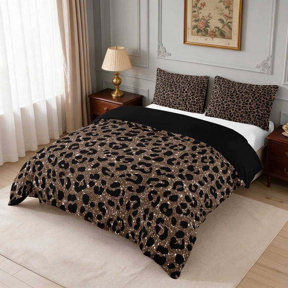 Manfei Fine Dense Leopard Duvet Cover King, Charcoal Grey Speckle King ...