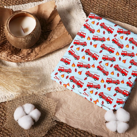 Manfei Fire Truck 100% Cotton Fabric by the Yard 1 Yard, Red Flame Home ...