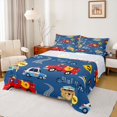 thumbnail image 1 of Manfei Fire Truck Bed Sheets,Cute Cartoon Rescue Theme Full Size Sheets,Blue,4pcs,1 Flat Sheet, 1 Fitted Sheet and 2 Pillowcases, 1 of 6