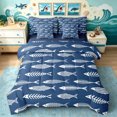 thumbnail image 1 of Manfei Fish Skeleton Full Size Bedding Sets, Marine Sealife Full Size Bed in a Bag, Navy Blue White, Blue Reversible, 7 Pieces, 1 of 6