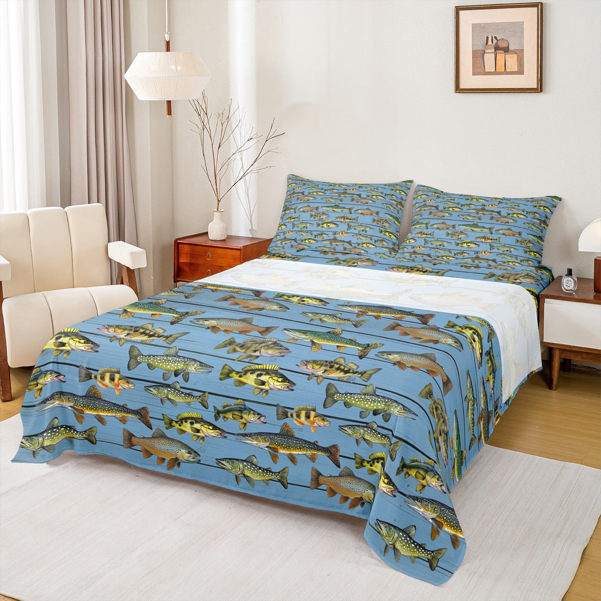 Manfei Fishing And Hunting Bed Sheets,Rustic Farmhouse Cabin King ...