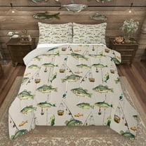 Manfei Fishing And Hunting Bedding Comforter Set,Bass Big Fish Twin Comforter Sets,Animals Marine Life Bedding Set For Teens Boys,Breathable Home Decor Reversible,2 Pieces