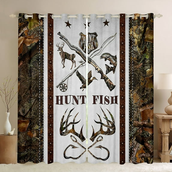 Manfei Fishing and Hunting Blackout Curtains Set of 2 (52x84 Each), Rustic Branches Plant Window Curtains, Farmhouse Wildlife Curtains and Drapes, Curtains and Drapes Room Decor