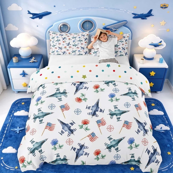 Partiotic Designs Manfei Flag Design Duvet Cover King,Fighter Plane King Bedding,Polkadot ...