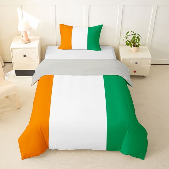 Manfei Flag Of Ivory Coast Twin Duvet Cover,Orange White Green Twin Bedding,Light Gray Reversible,2-Piece,1 Duvet Cover and 1 Pillowcase