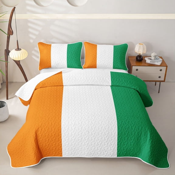Manfei Flag Of Ivory Coast Twin Quilt Set,Orange White Green Twin Coverlet Set,2pcs