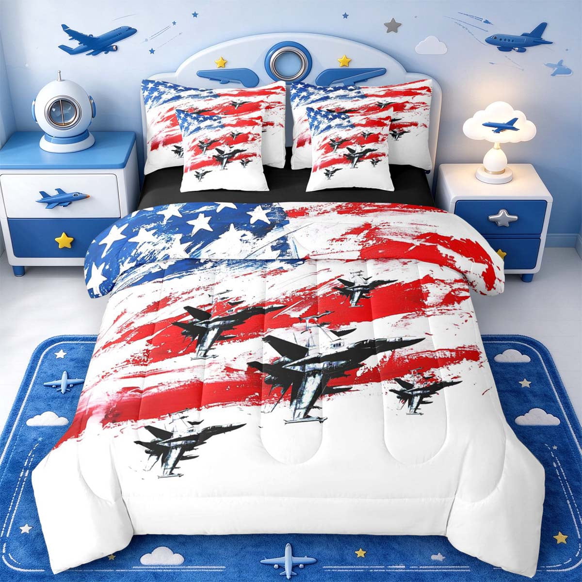 Manfei Flag Print 7-Piece Twin Bedding,Fighter Jet Pattern Bedding ...
