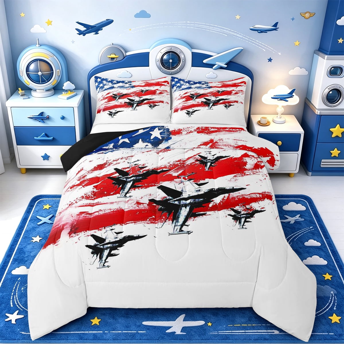 Manfei Flag Print King Size Comforter Sets,Fighter Jet Pattern ...