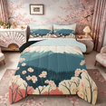 thumbnail image 1 of Manfei Flat Fuji Cherry Queen Comforter Set for Home, Pastel Nature Bedding Comforter Set for Office, Teal Pink White, Black Reversible 3pcs, 1 Comforter and 2 Pillowcases, 1 of 6