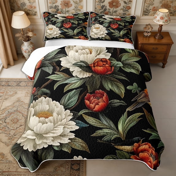Manfei Floral Bird Twin Quilt Set 2 Pieces,Vintage Aesthetics Twin Coverlet Set,1 Bedspread and 1 Pillowcase