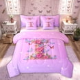 thumbnail image 1 of Manfei Floral Butterfly Letter I Twin Bedding Sets, Sparkle Print Pink Bedding Comforter Set for Girls Women, Pink Reversible, 7pcs, 1 of 7