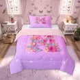 thumbnail image 1 of Manfei Floral Butterfly Letter M Twin Comforter Sets, Sparkle Print Pink Bedding Set for Girls Women, Pink Reversible, 2 Pieces, 1 of 6