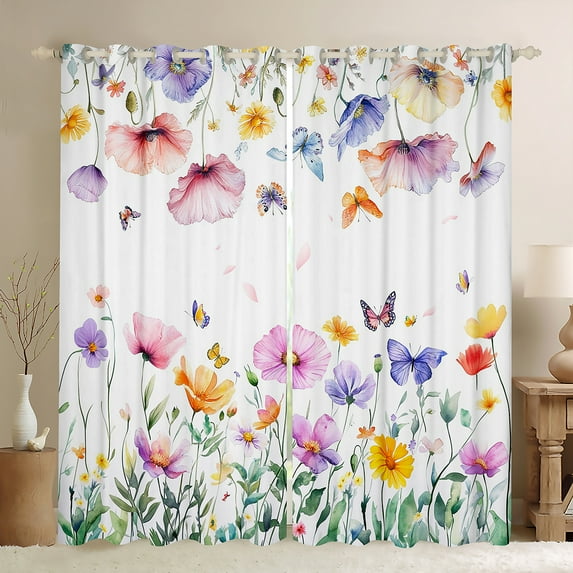 Manfei Floral Flower Blackout Curtains Set of 2 (52x84 Each) for Female, Rustic Butterfly Animal Window Curtains, Vintage French Style Curtains and Drapes, Living Room Curtains Decor