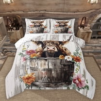 Manfei Floral Highland Cow Bedding Comforter Set 2pcs for Boys Girls,Farmhouse Animal Twin Comforter Sets Microfiber,Vintage Aesthetics Breathable Bedding Set,Luxury Bedroom Decor,Reversible