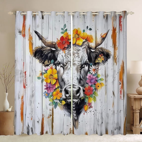 Manfei Floral Highland Cow Curtains Pack of 2 (42x84 Each) for Boys Girls,Farmhouse Animal Curtains Blackout,Vintage Aesthetics Bedroom Curtains,Luxury Bedroom Decor