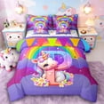 thumbnail image 1 of Manfei Floral Rainbow Unicorn 7 Pieces Bedding Comforter Set,Galaxy Stars Full Bedding Set Lightweight,Monogrammed Letter Fitted Sheet Flat Sheet,Lightweight Girls Bedroom Decor,Reversible, 1 of 7