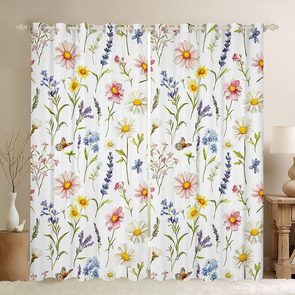 Manfei Flower Floral Curtains Pack of 2 (42x63),Insect Animal Black Out Curtains,Rustic Farmhouse Animal Curtains for Living Room,Lightweight Room Decorative