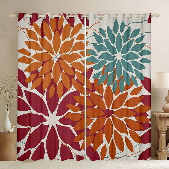 Manfei Flower Floral Curtains Pack of 2 (42x63),Boho Dahlia Black Out Curtains,Red White Curtains for Living Room,Ultra Soft Bedroom Decoration