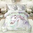 thumbnail image 1 of Manfei Flower Horse Teens Bedding Comforter Set 7pcs, Rustic Purple Floral Queen Bedding Sets, Farmhouse Animal Reversible Queen Sheet Sets, Breathable Home Decor, 1 of 7