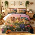 thumbnail image 1 of Manfei Flower Wreath Dog Twin Quilt Set, Butterfly Meadow Twin Coverlet Set, Pink Teal, 2-Piece, 1 Bedspread and 1 Pillowcase, 1 of 7
