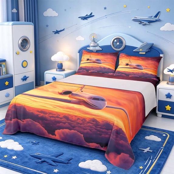 Manfei Fluffy Cloud Design Bed Sheets,Pilot Pattern Full Size Sheets,1 ...
