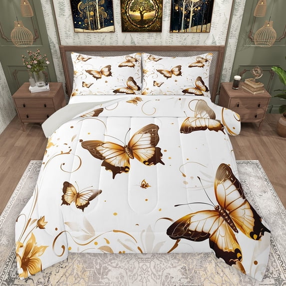Manfei Flying Butterflies Boy Girl 3 Pieces Queen Comforter Set,Exotic Style Ultra Soft Bedding Sets,Dreamy Princess Bedding Comforter Set Breathable,Super Cozy Room Decor,Reversible