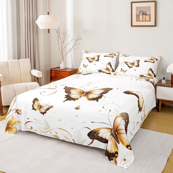 Manfei Flying Butterflies Boy Girl Twin Sheet Sets 3pcs,Exotic Style Twin Fitted Sheet Microfiber,Dreamy Princess Breathable Flat Sheet,Super Cozy Room Decor
