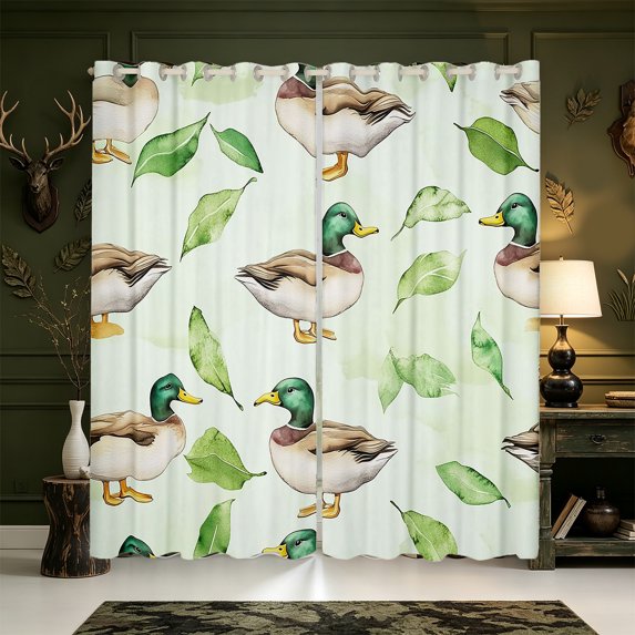 Manfei Flying Mallard Duck Kitchen Curtains,Cartoon Waterfowl Black Out Curtains Pack of 2 (42x63 Each)