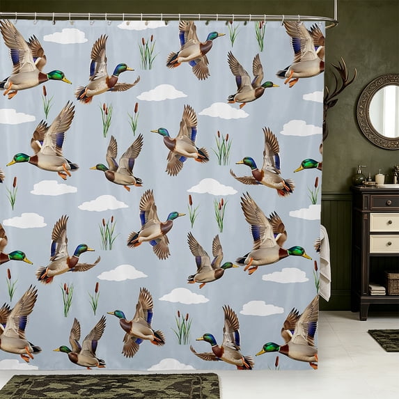 Manfei Flying Mallard Duck Shower Curtain 72Wx78L,Rustic Waterfowl Bath Curtain