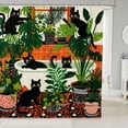 thumbnail image 1 of Manfei Folk Black Cat Shower Curtain 72Wx84L, Boho Houseplant Bathroom Shower Curtain, Orange Green, 1 of 5