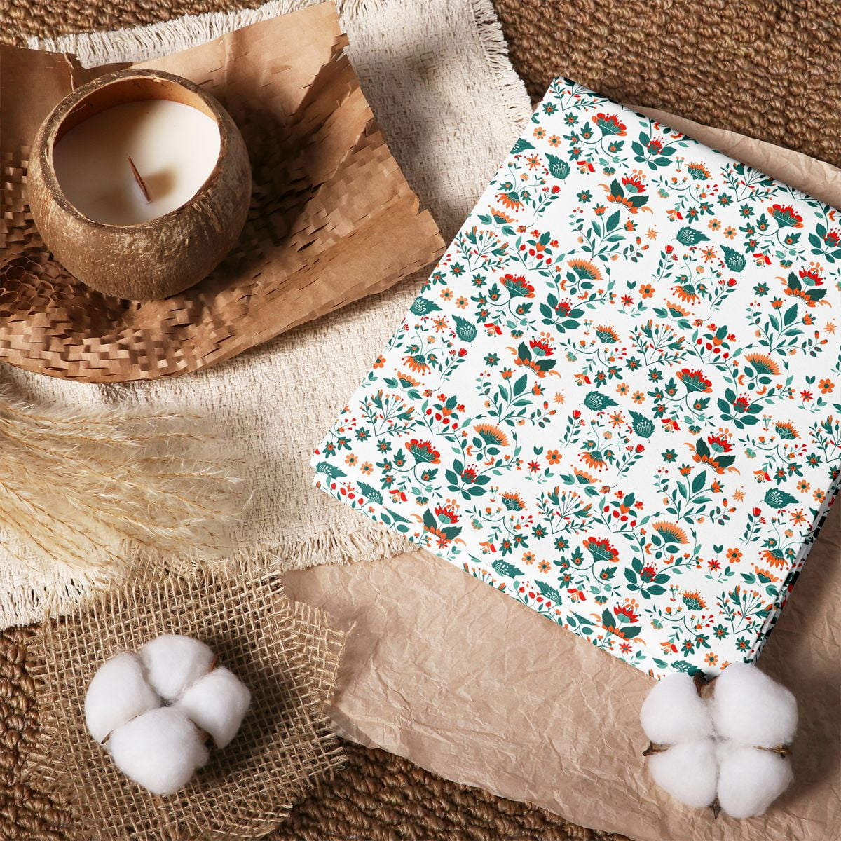 Simmetry Fower Manfei Folk Floral 100% Cotton Fabric 5 Yards, Symmetry Leaf Fabric for ...