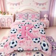 thumbnail image 1 of Manfei Football Ball Sport Queen Comforter Set,Monogrammed K Design Comforter Sets Queen,Pink Reversible,3-Piece,1 Comforter and 2 Pillowcases, 1 of 7