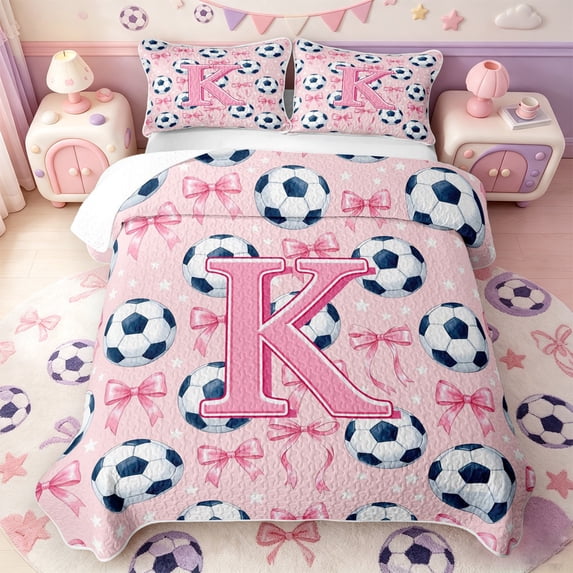 Manfei Football Ball Sport Quilt Full,Monogrammed K Design Full Bedspread Sets,3pcs,1 Coverlet and 2 Pillowcases