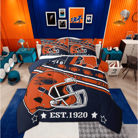 Feelyou Football Boy Bedding Comforter Set, Rugby Helmet Twin Comforter Sets, Est Sleep Sports Bedding Set, Ultra Soft Room Decoration, 2-Piece