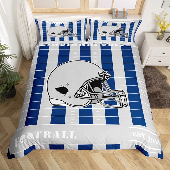 Manfei Football Lovers Duvet Cover Twin,Rugby Ball Game Bedding Sets Twin Size,Gray Sport Helmet Bed Set For Teens,Ultra Soft Home Decor Reversible(No Comforter),2-Piece
