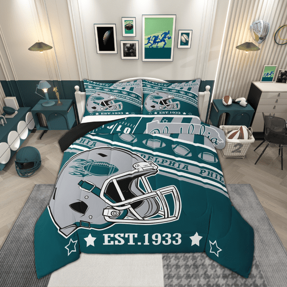 Feelyou Football Player Bedding Comforter Set, Rugby Helmet Twin Comforter Sets, Est Sleep Bedding Set, Ultra Soft Room Decorative, 2 Piece