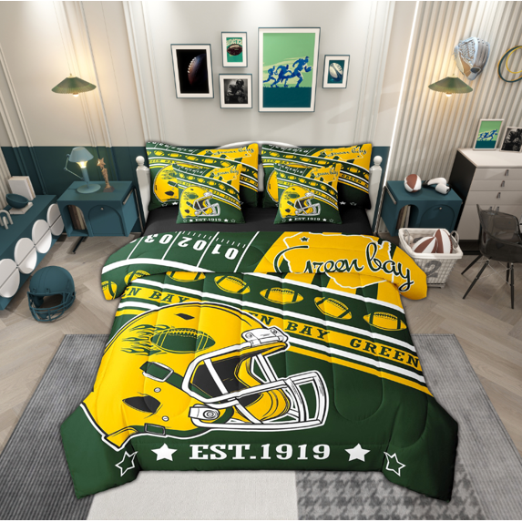 Feelyou Football Player Twin Bedding Sets 7-Piece, Rugby Helmet Bedding Comforter Set, Est Sleep Sheet Sets, Ultra Soft Bedroom Decoration