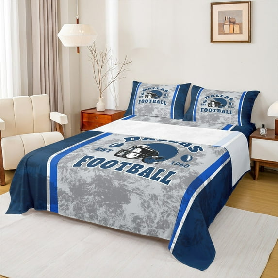 Manfei Football Print 4-Piece Full Size Sheets,Rugby Game Bed Sheets,Ball Gamer Lightweight Sheet Sets,Sport Bedroom Decoration