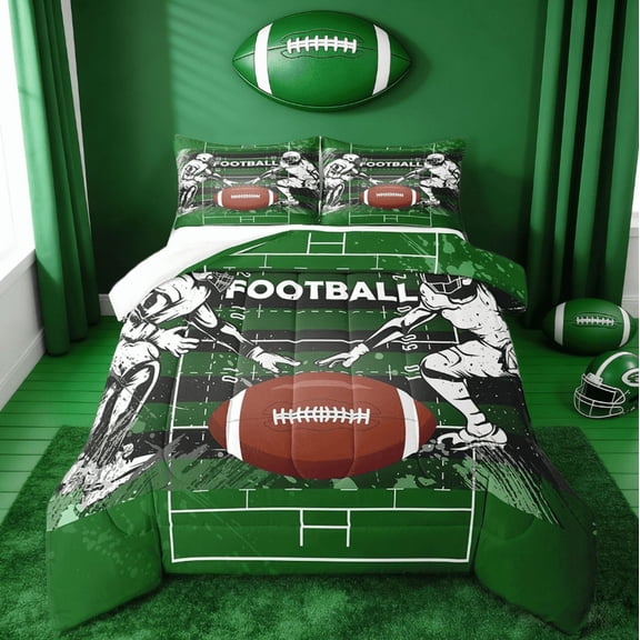 Manfei Football Queen Comforter Set Boys Rugby For Kids Teens,Sports Themed Rugby Player Bedding Comforter Set 3-Piece